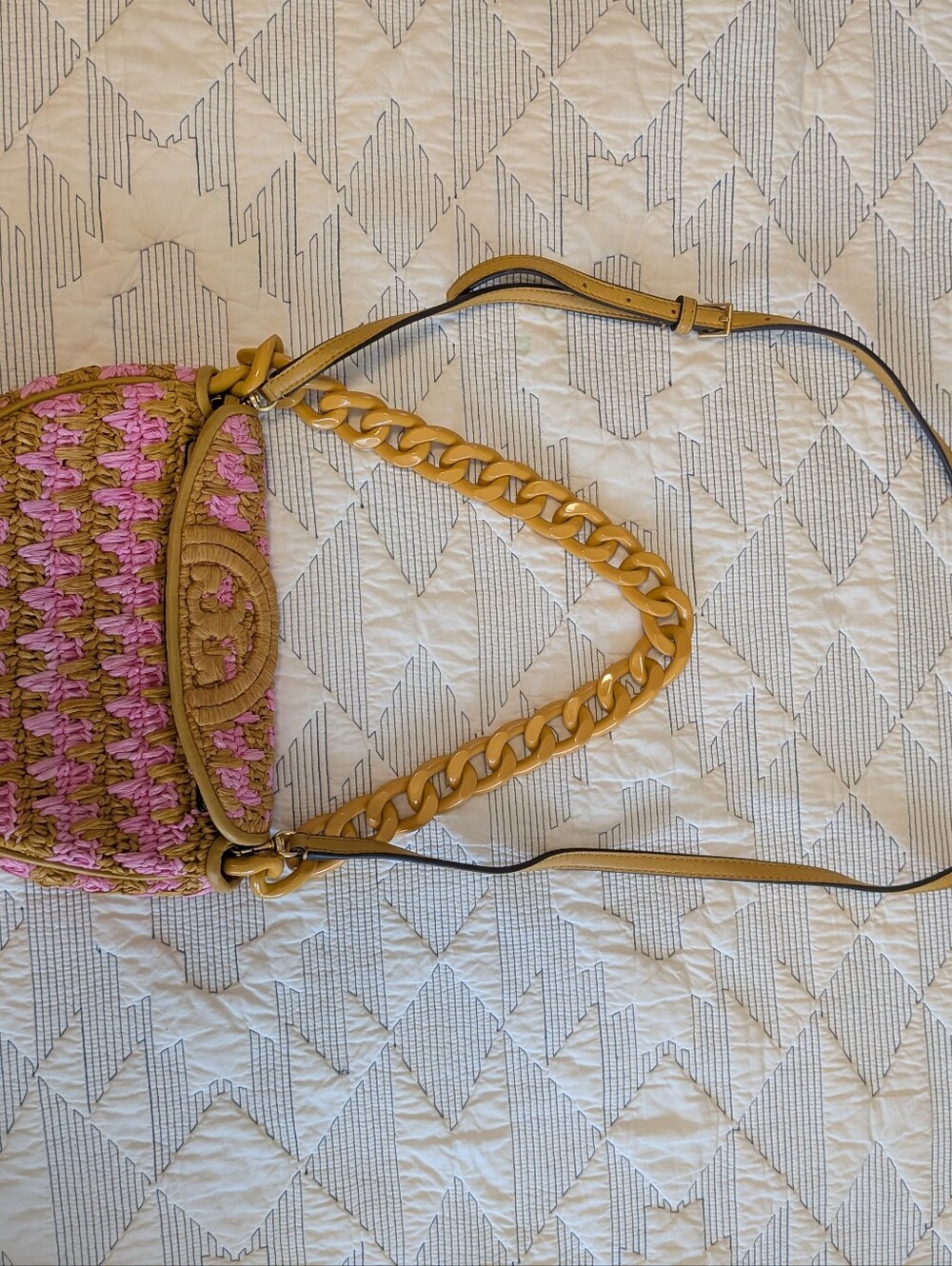 Tory Burch Mini Fleming Soft Raffia Crochet Crescent Shoulder Bag - Picture 4 of 8